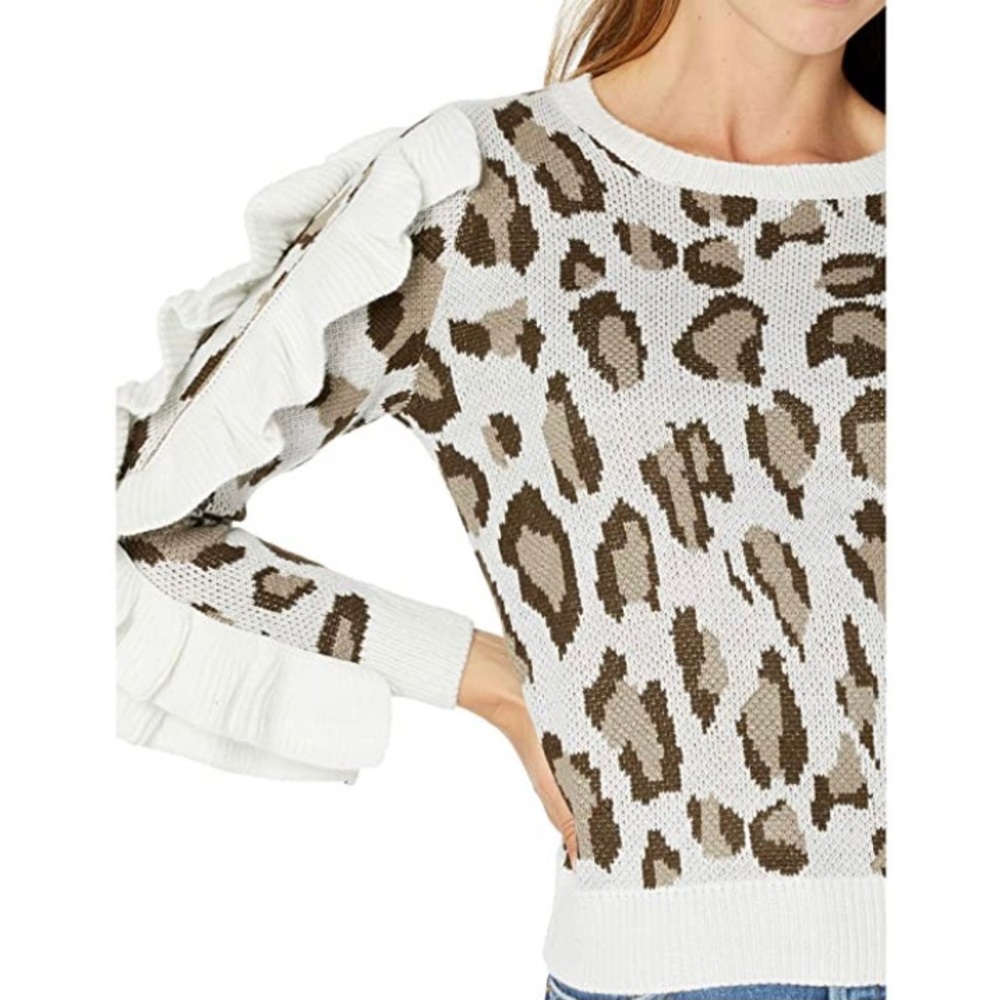 Leopard Print Ruffle Sleeve Sweater Small Chaser